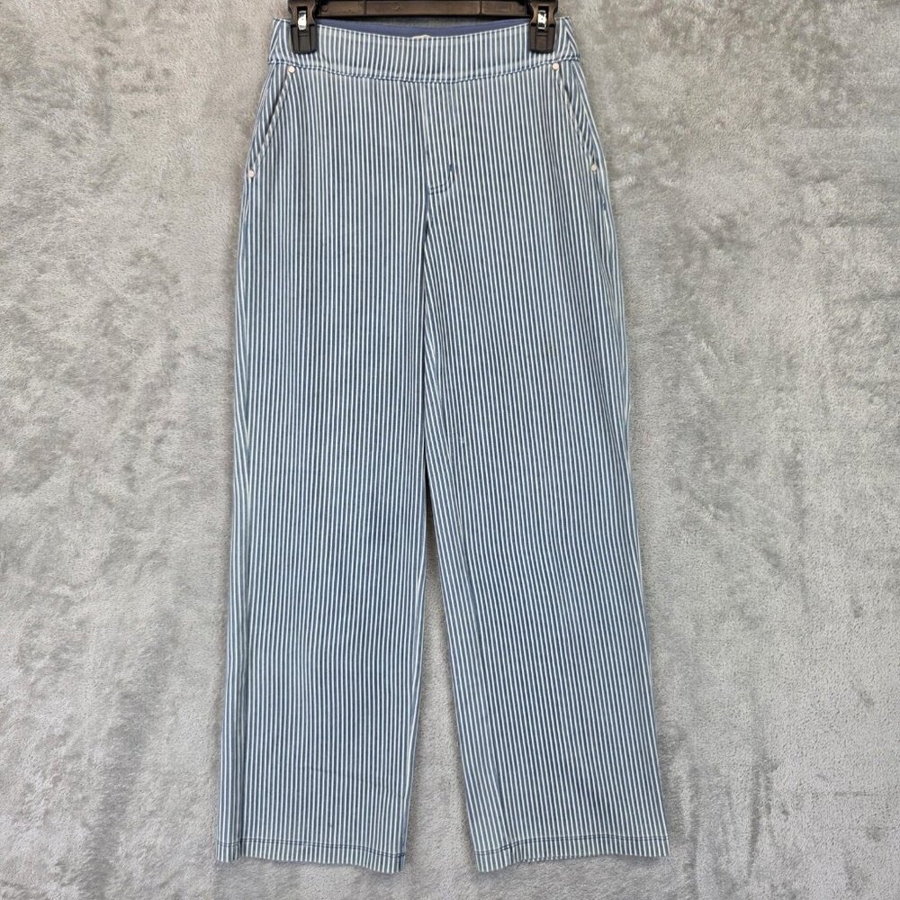 NIC+ZOE Denim TLC Pants Womens 0 Blue White Stripe Mid Rise Wide Leg Stretch